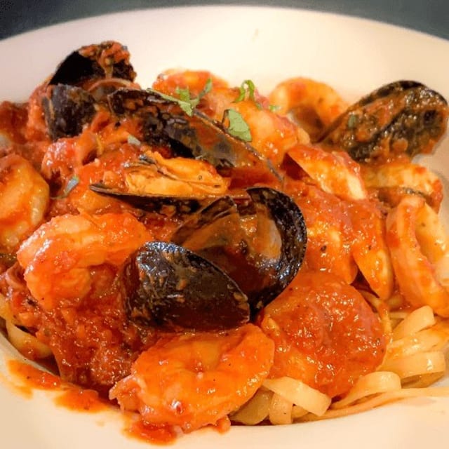 Mussels Over Pasta.